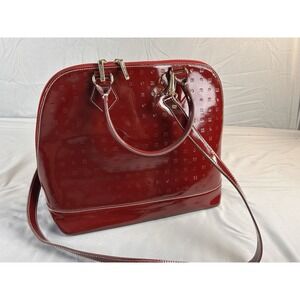 Arcadia Red Patent Leather Satchel Handbag Italy Embossed Logo Bag